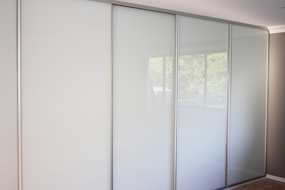 Framed Wardrobe / Chrome Frame / 2 White Glass Doors - by DnD Glass & Glazing