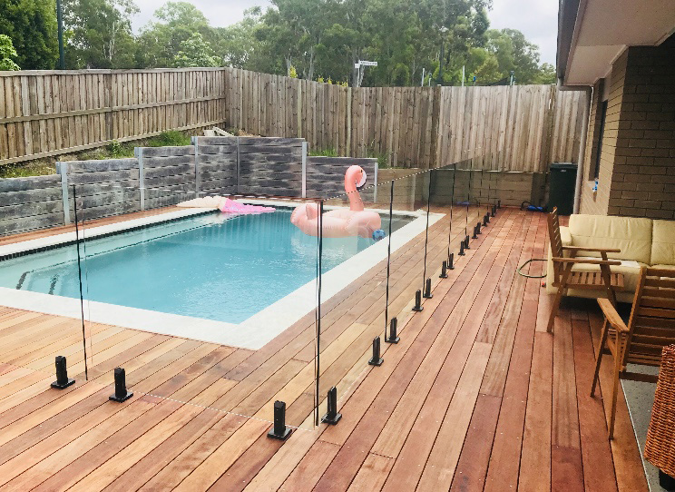 Frameless Pool Fencing - 12mm Clear Toughened Glass - Black Square Spigots - DnD Glass & Glazing - Tweed Heads South NSW