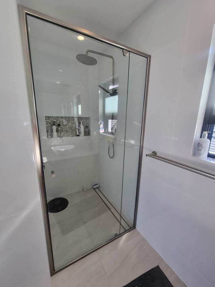Semi Frameless Brushed Nickel Shower Installation - by DnD Glass South Tweed Heads